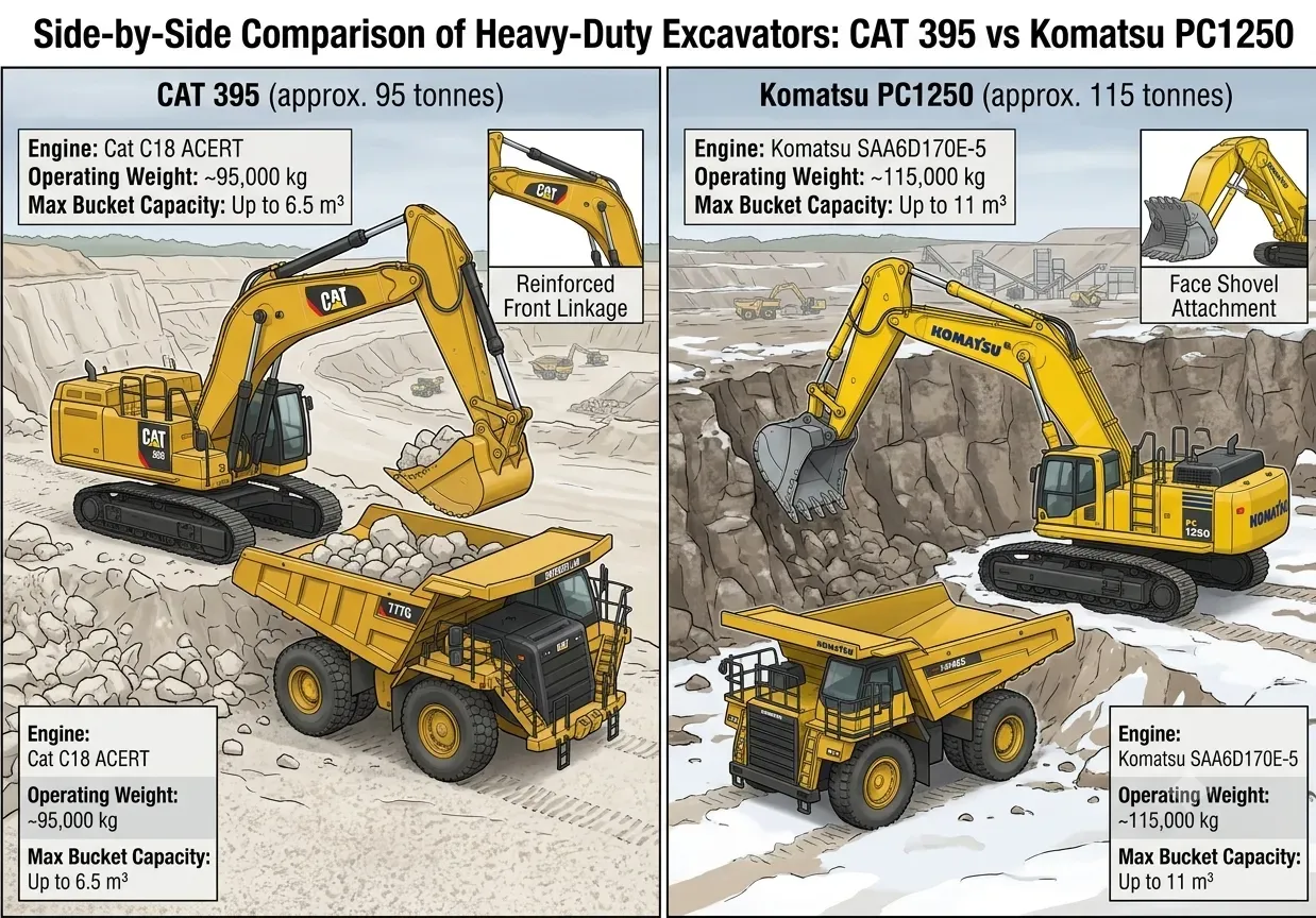 CAT 395 vs. Komatsu PC1250: Mining Excavator Sourcing & TCO Analysis (2026)
